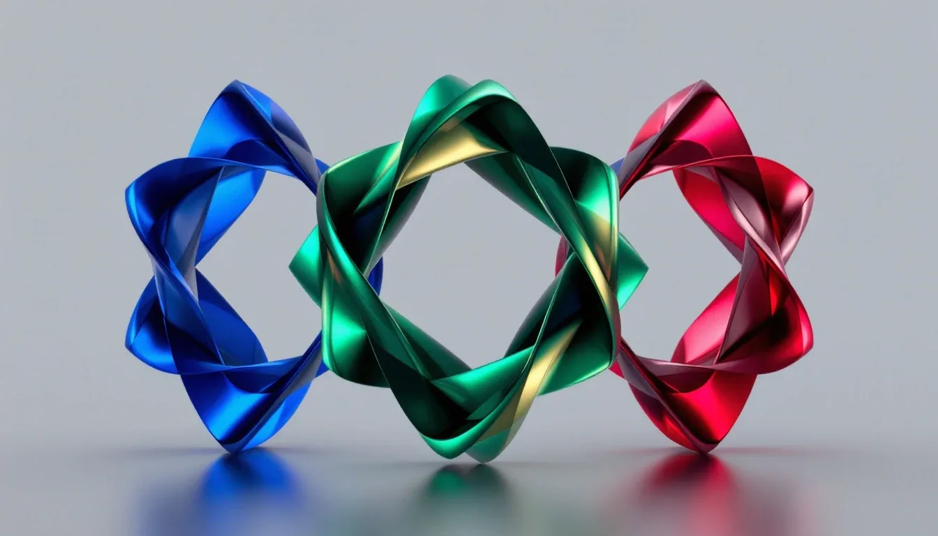 Colorful interlocking symmetric three-dimensional forms