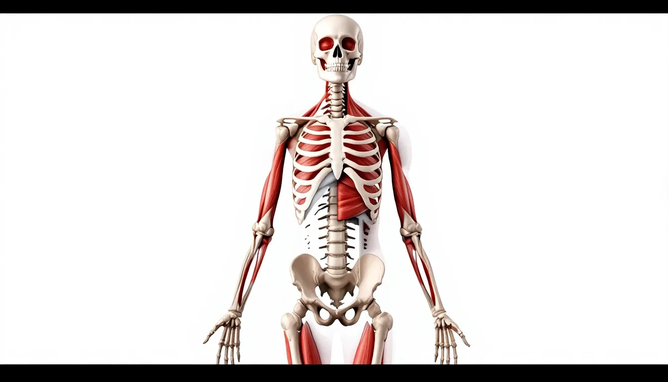 An illustration of the human skeleton and major muscle groups