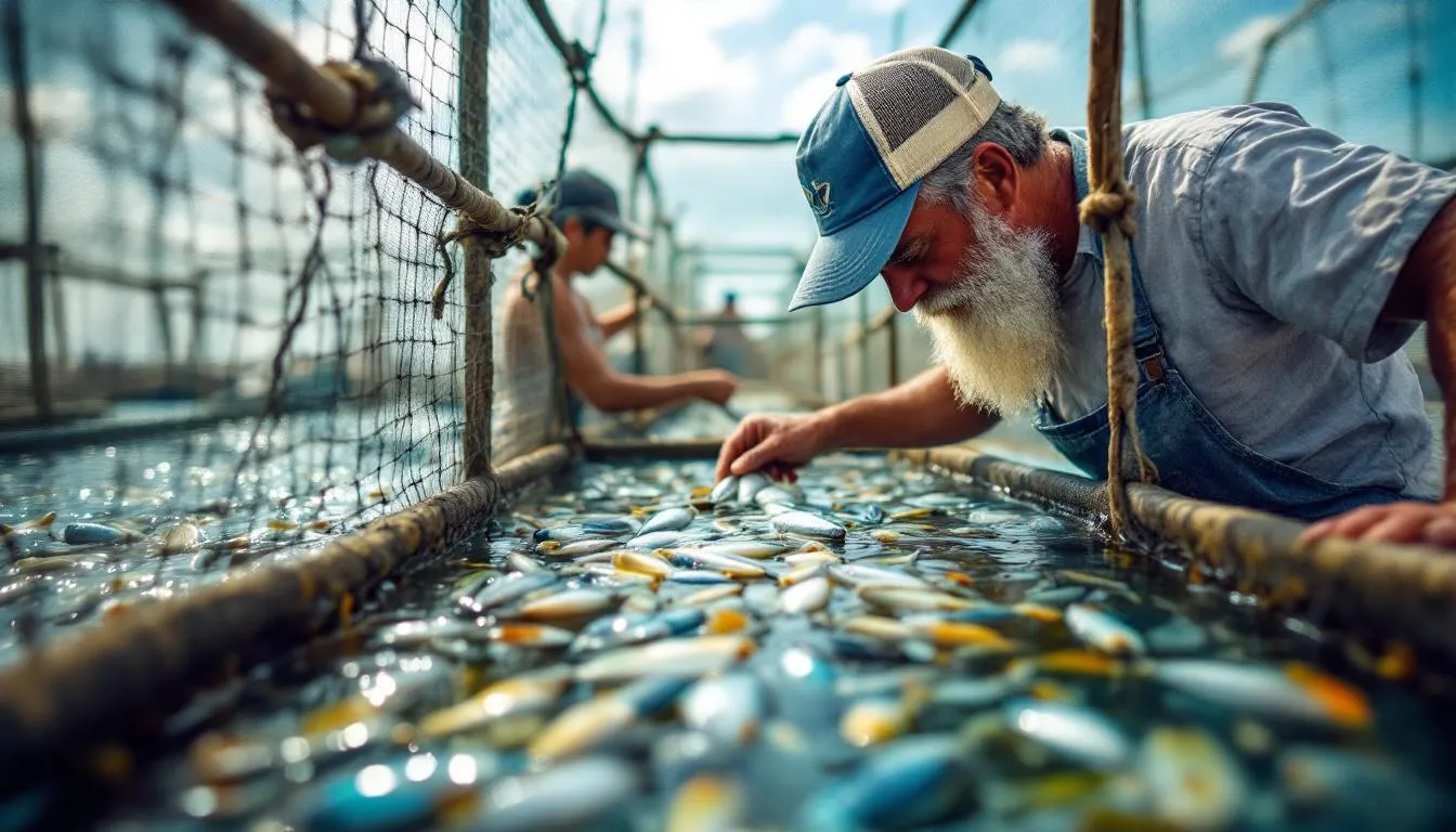 Editorial photograph representing the concept of aquaculture