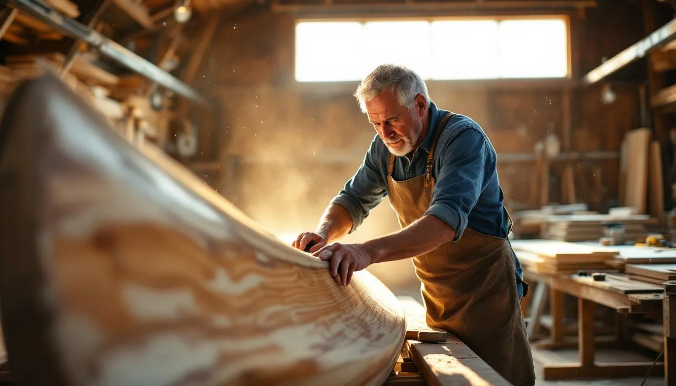 Editorial photograph representing the concept of boat building