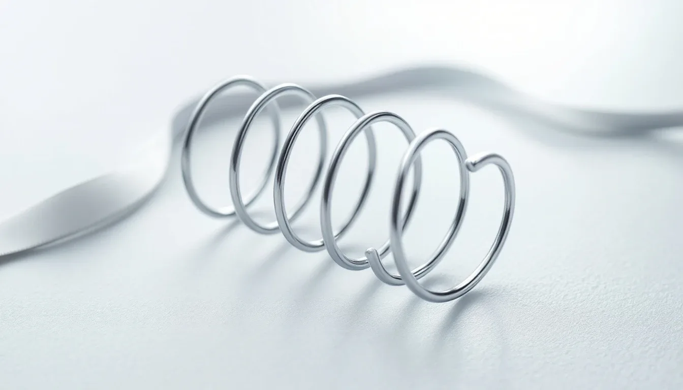 A coiled metal spring on a clean white surface