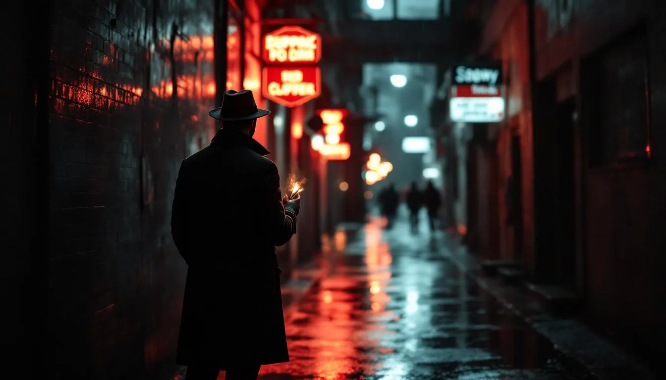 Editorial photograph representing the concept of film noir