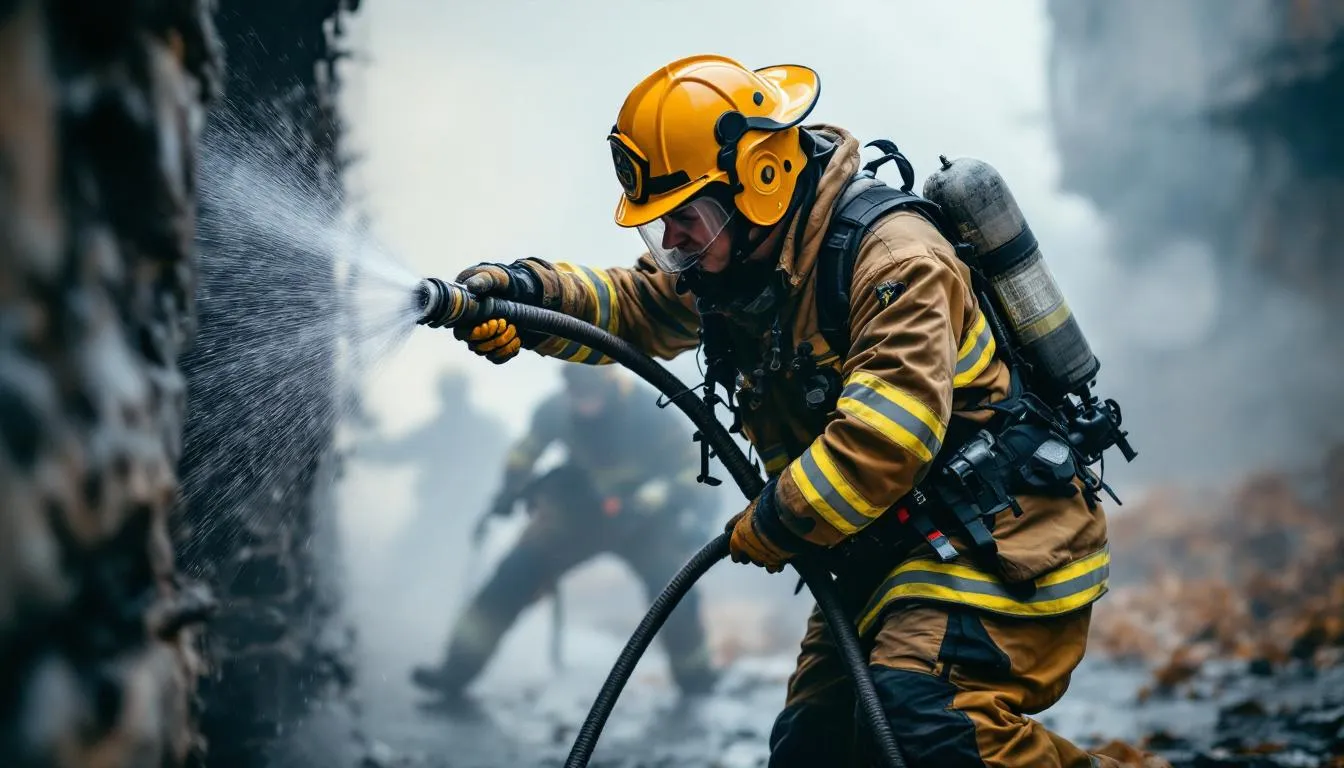 Editorial photograph representing the concept of firefighting