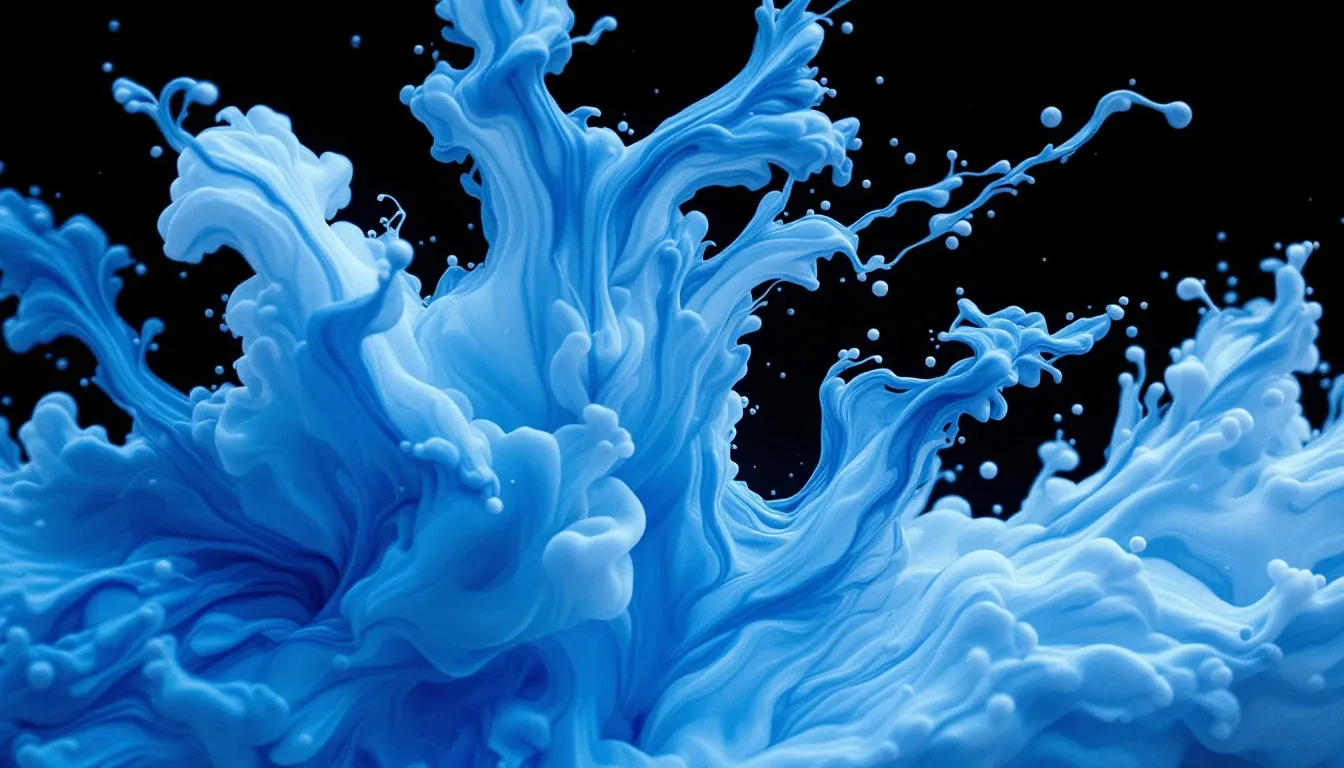 Swirling blue ink plumes spreading through water