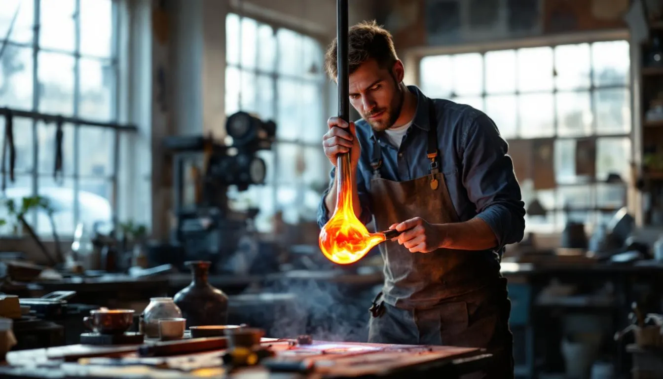 Editorial photograph representing the concept of glass blowing