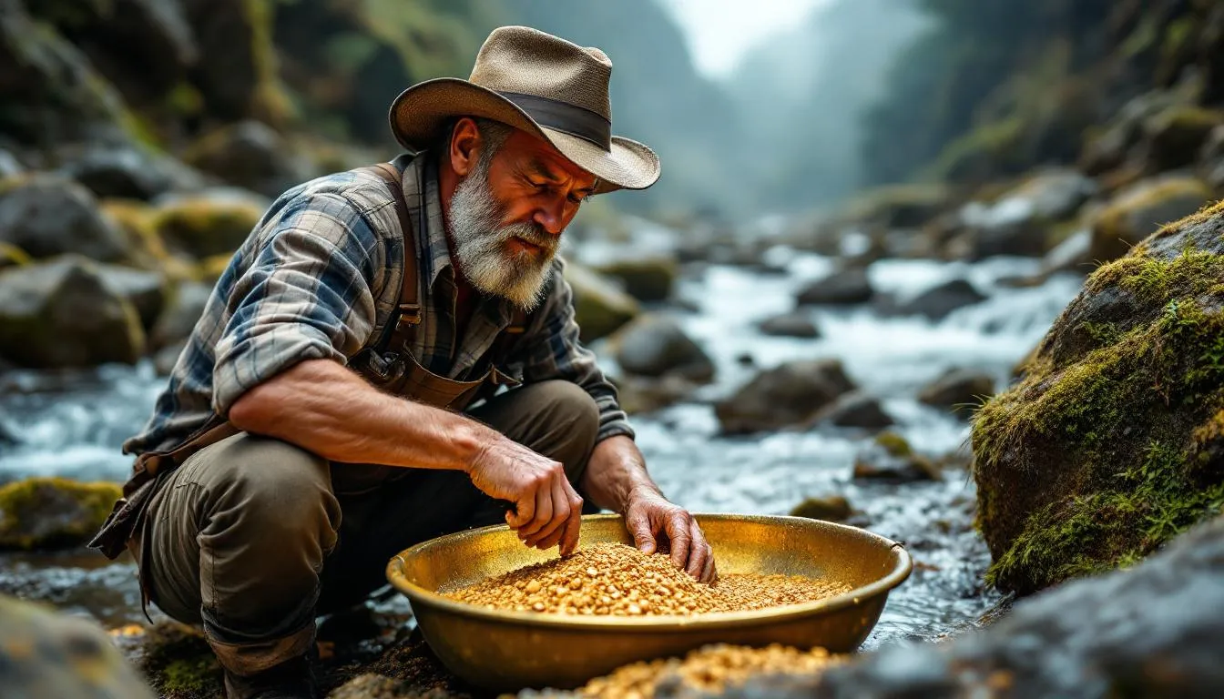 Editorial photograph representing the concept of gold panning