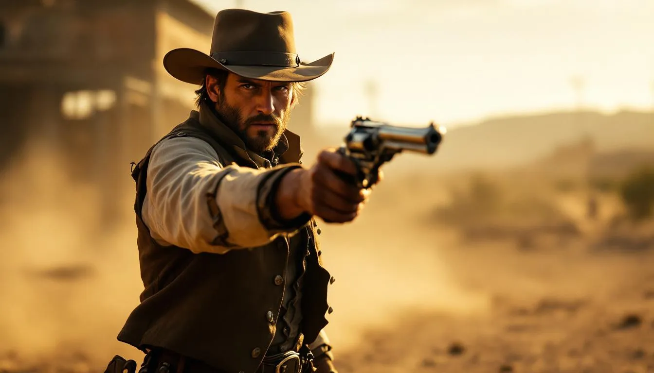 Editorial photograph representing the concept of historical gunslinging