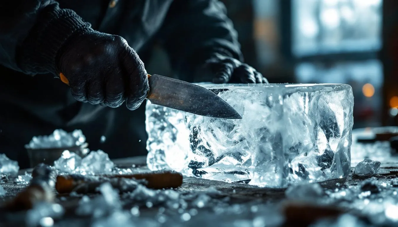 Editorial photograph representing the concept of ice carving