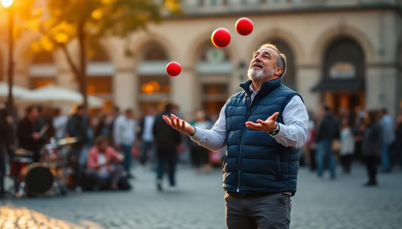 Editorial photograph representing the concept of juggling