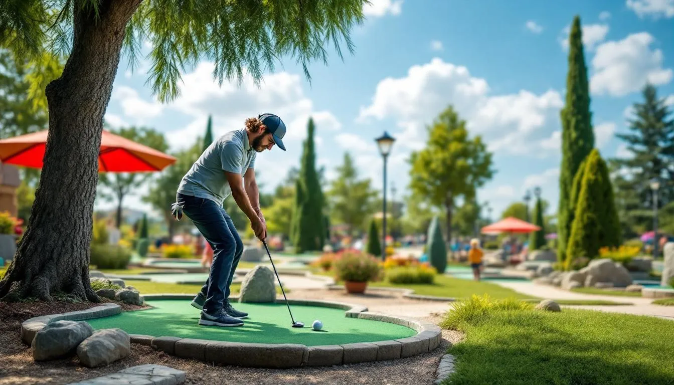 Editorial photograph representing the concept of miniature golf