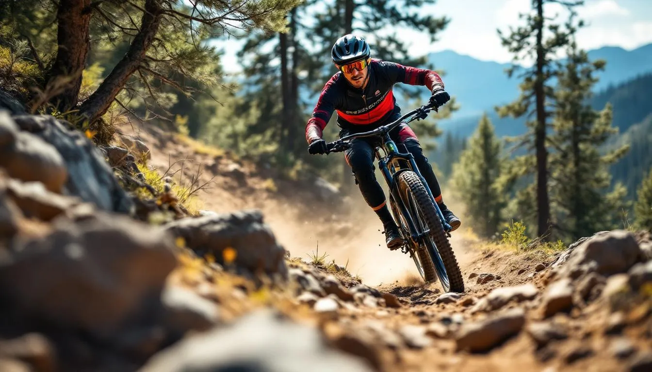 Editorial photograph representing the concept of mountain biking