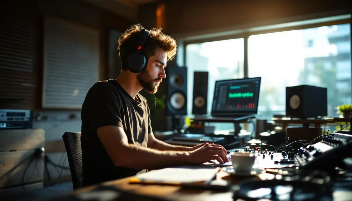 Editorial photograph representing the concept of music production