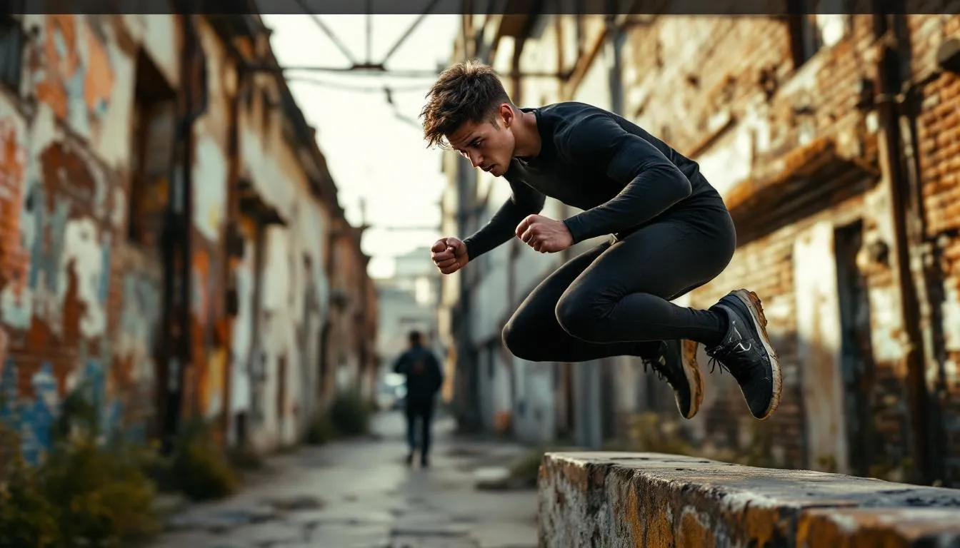 Editorial photograph representing the concept of parkour