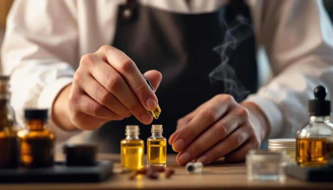Editorial photograph representing the concept of perfume making