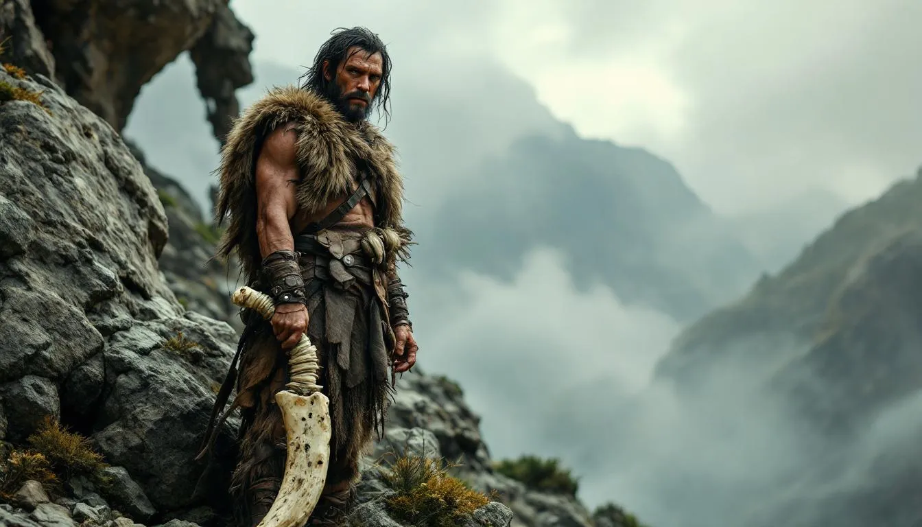 Editorial photograph representing the concept of prehistoric man