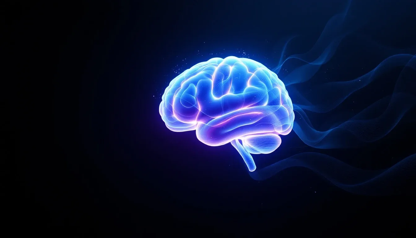 A glowing brain connected to flowing waves of sound