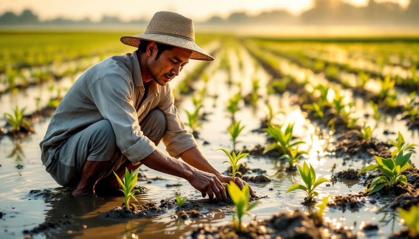 Editorial photograph representing the concept of rice farming