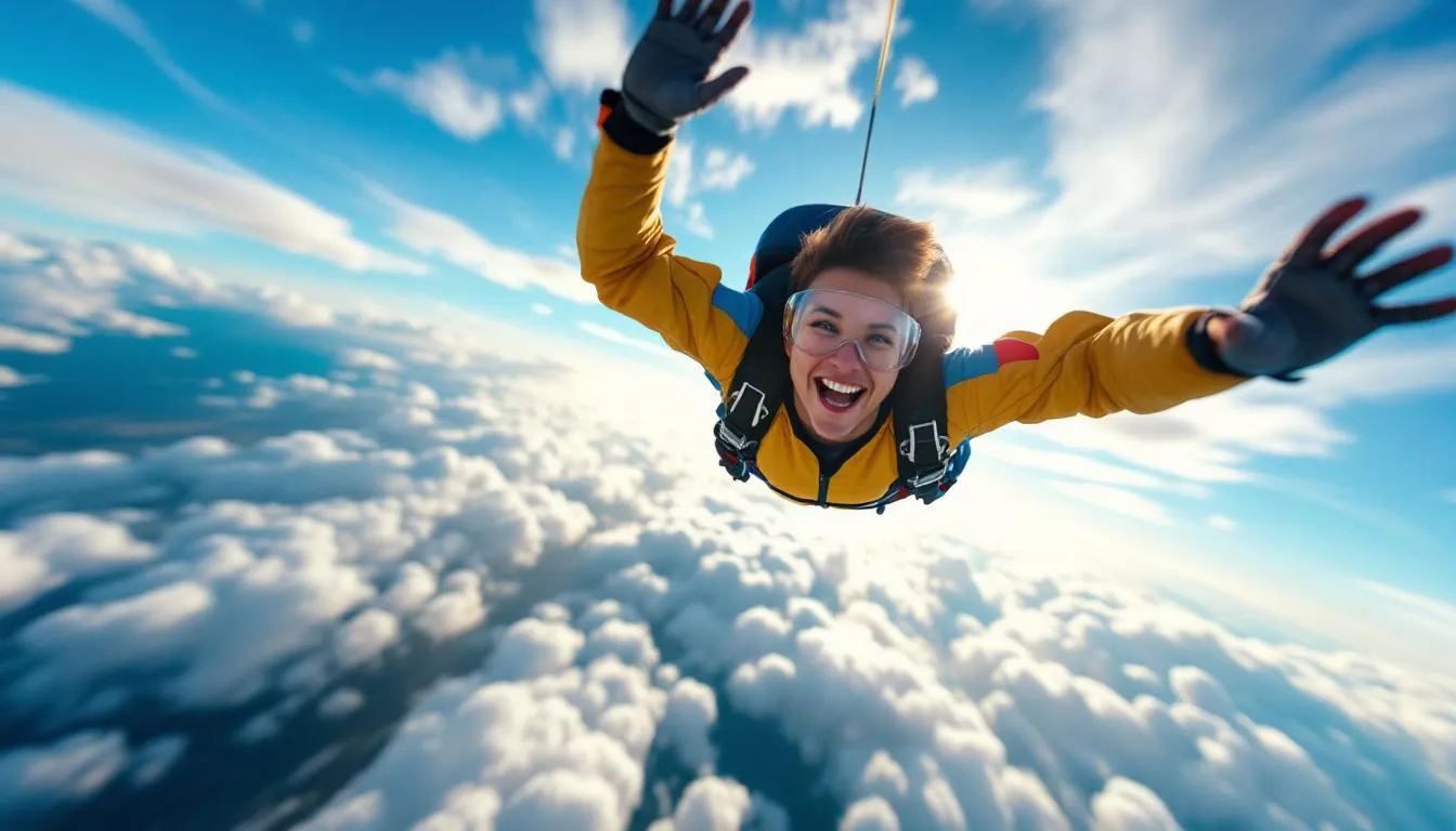 Editorial photograph representing the concept of skydiving