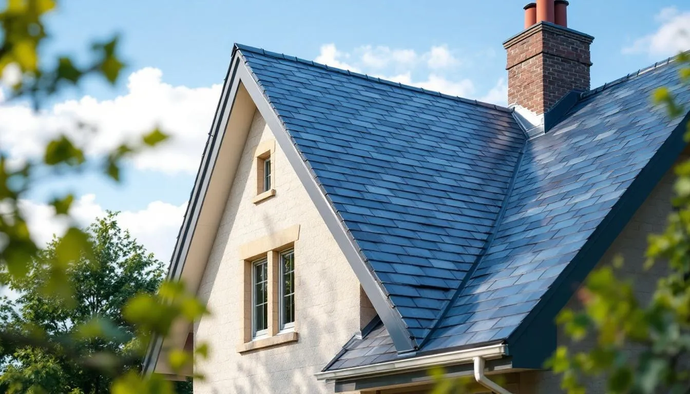 Editorial photograph representing the concept of slate roofing