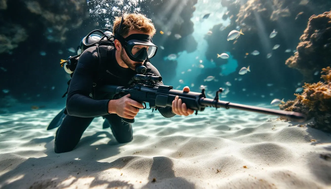 Editorial photograph representing the concept of spearfishing