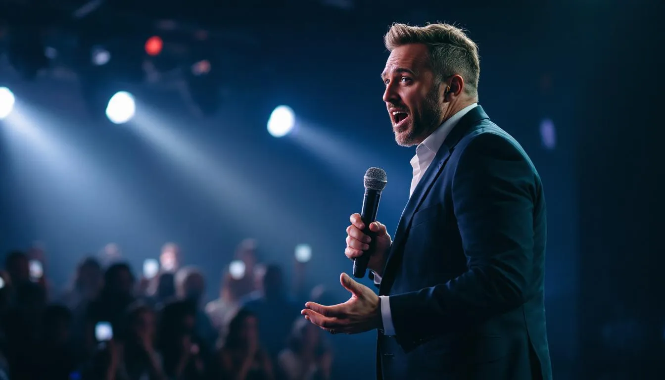 Editorial photograph representing the concept of stand-up comedy