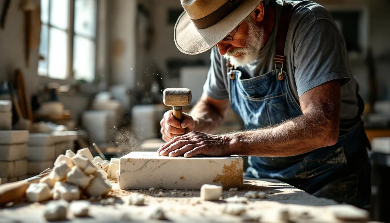 Editorial photograph representing the concept of stone carving