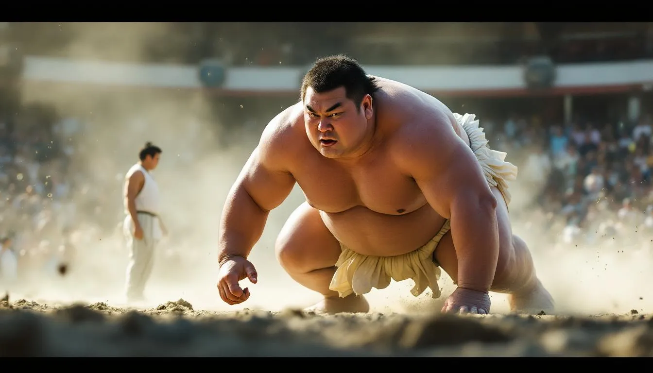 Editorial photograph representing the concept of sumo wrestling
