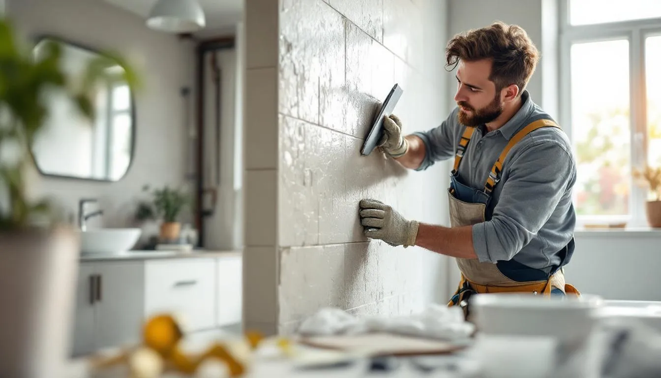 Editorial photograph representing the concept of tile setting