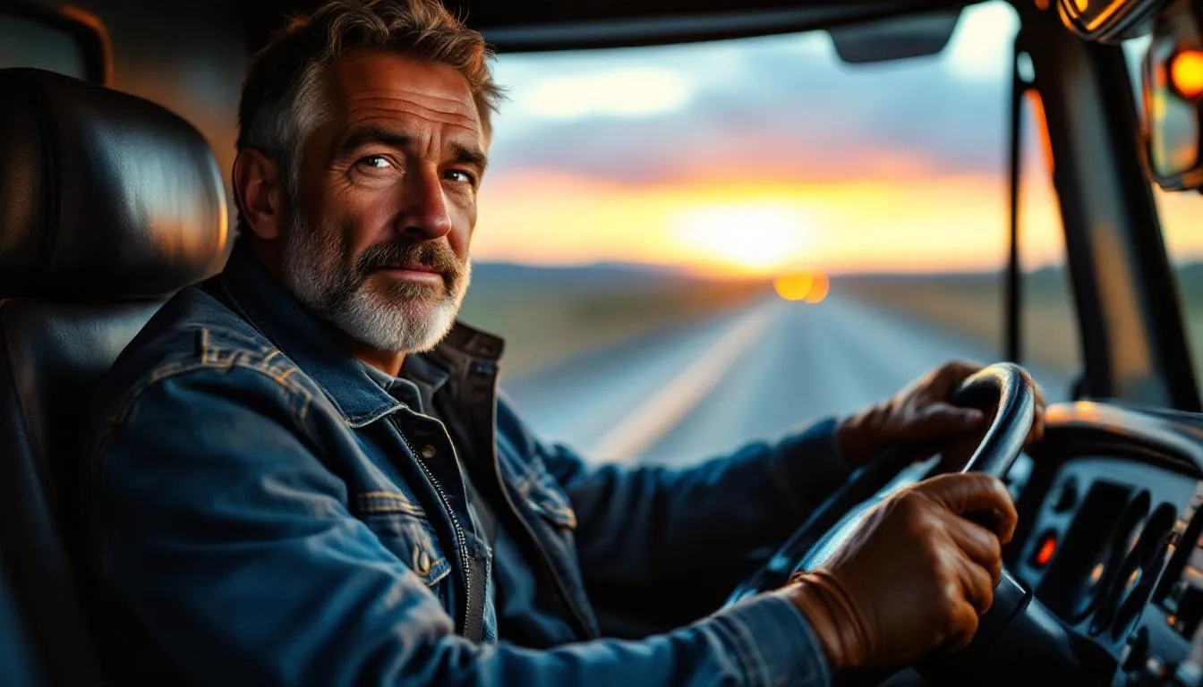 Editorial photograph representing the concept of truck driving