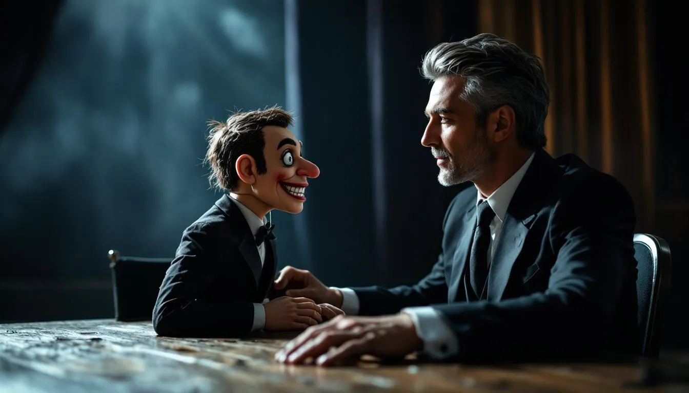 Editorial photograph representing the concept of ventriloquism