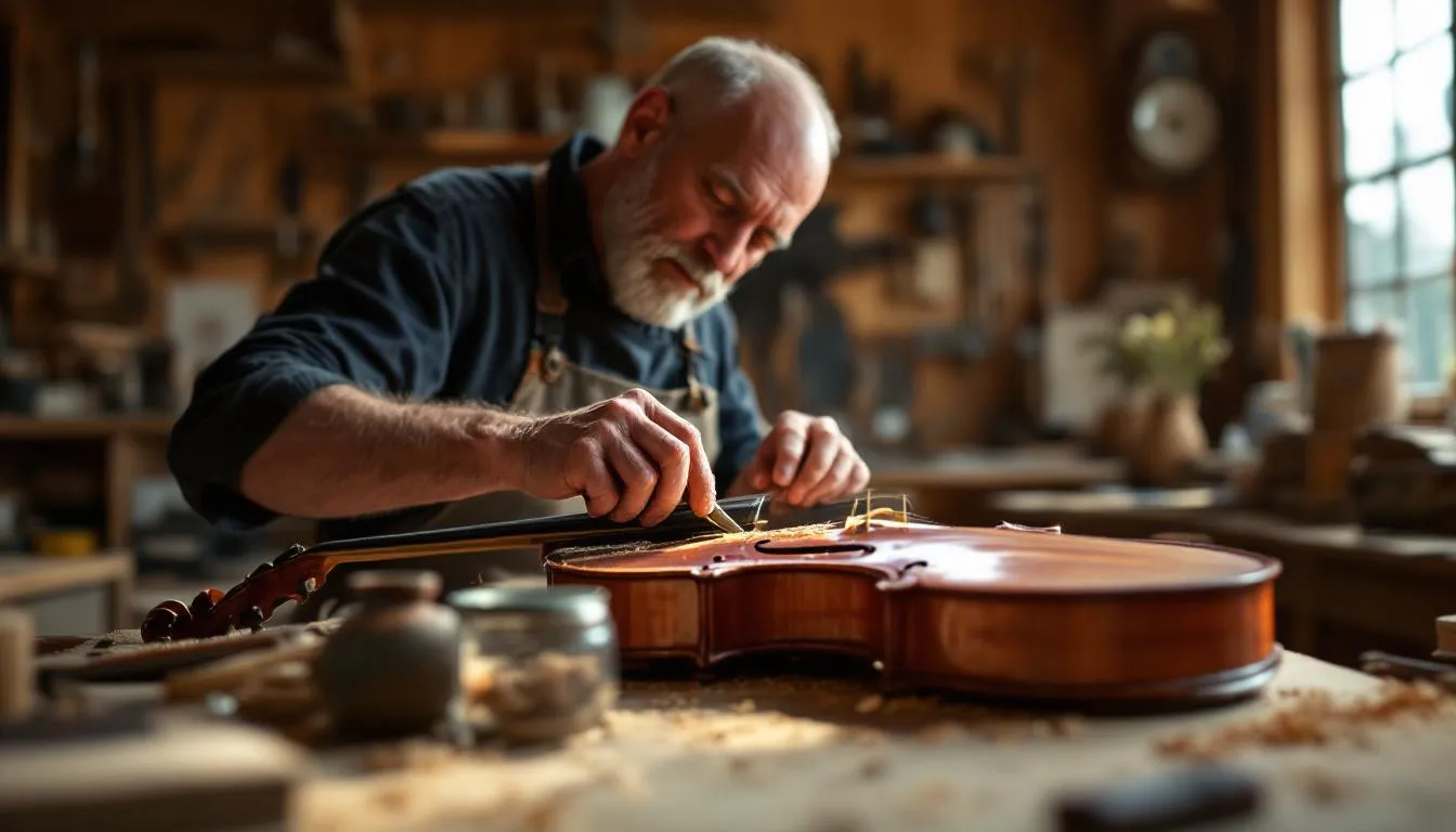 Editorial photograph representing the concept of violin making