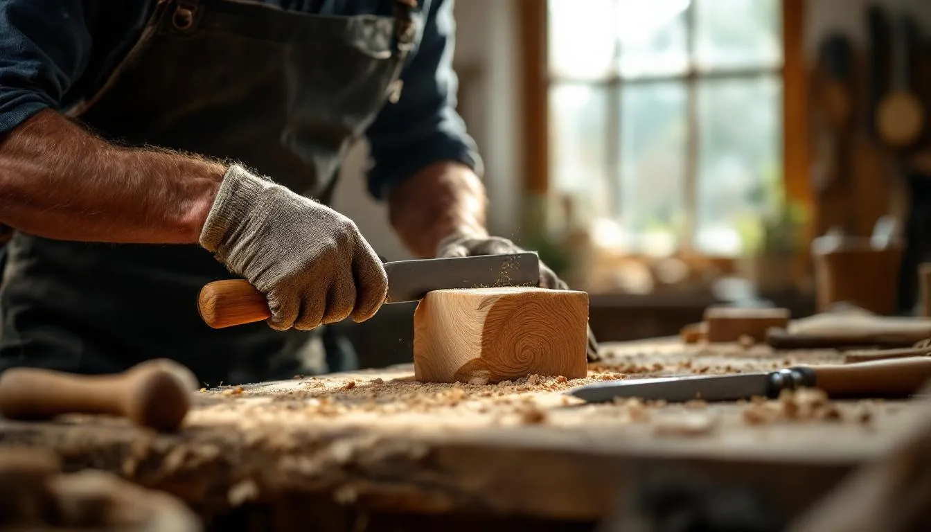 Editorial photograph representing the concept of wood carving